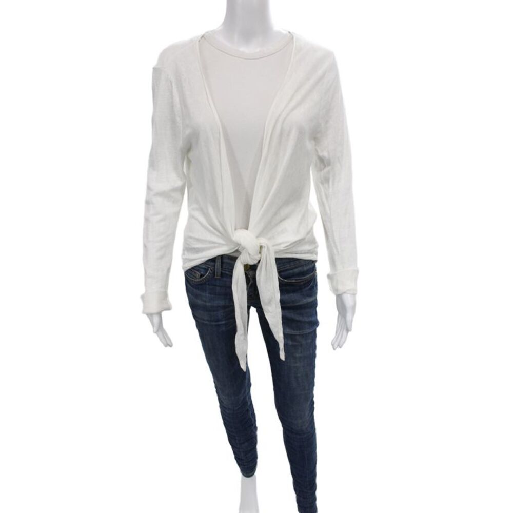 Calypso Saint Barth Women White V-Neck Long Sleeve Cardigan Size L